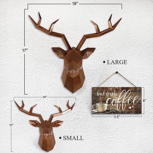 Keygift Deer Head Wall Decor Geometrical Antique Copper Deer Antlers Wall Sculpture Faux Taxidermy Resin Wall Animal Head 19x7x17 Inches - Image 2
