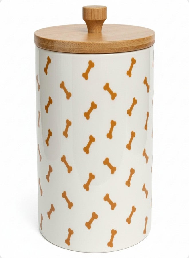 HB Design Co. Ceramic Dog Treat Container Airtight with Bamboo Lid, 5"W x 6.4"H, 4 Cups - Image 1