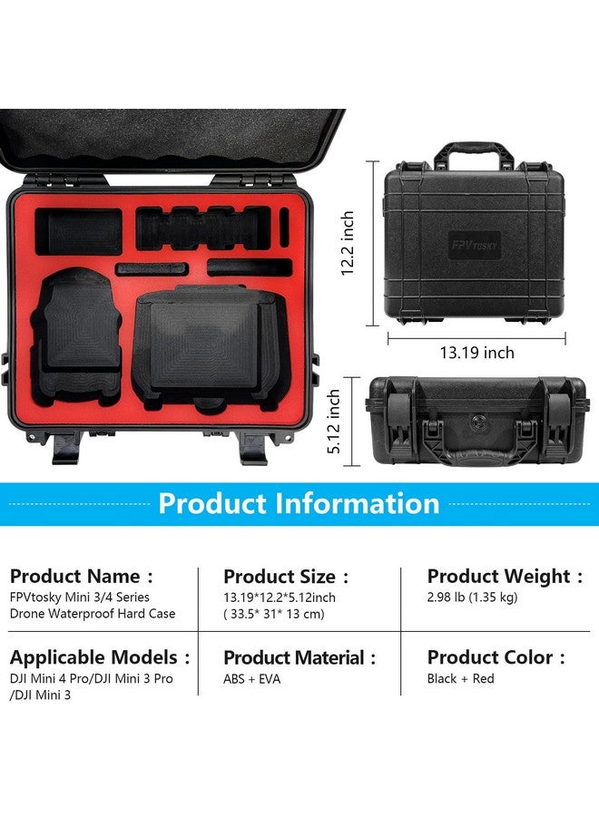 Mini 4 Pro Hard Case For Dji Mini 4 Pro/Mini 3 Pro, Waterproof Case For Mavic Mini 4 Pro With Dji Rc/Dji Rc 2 Controller, Travel Case For Dji Mini 4 Pro/Mini 3 Pro Accessories