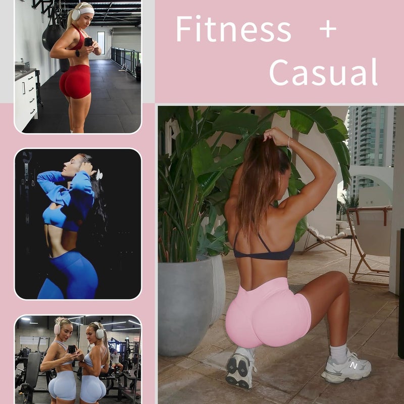 BumpGlow Women Workout Impact Shorts 4.5 Scrunch Butt Lifting Tummy Control Gym Shorts Comfy Running Seamless Booty Biker Shorts Pink S - Image 5
