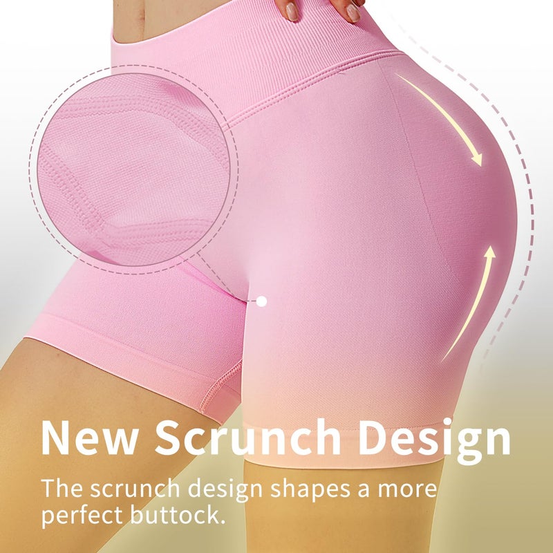 BumpGlow Women Workout Impact Shorts 4.5 Scrunch Butt Lifting Tummy Control Gym Shorts Comfy Running Seamless Booty Biker Shorts Pink S - Image 4