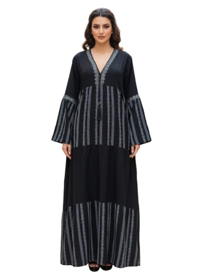 Women's embroidered linen abaya – elegant casual dress – luxurious linen fabric for everyday wear, going out, and receiving guests - Image 1