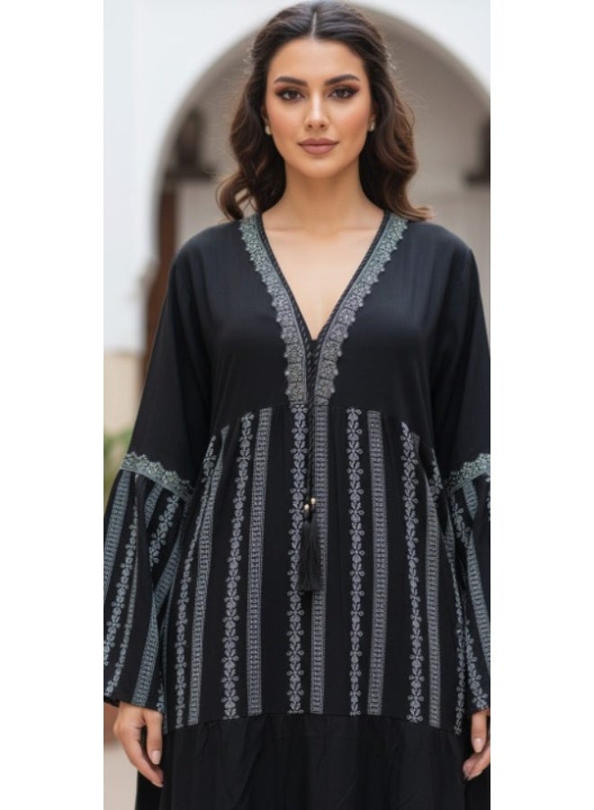 Women's embroidered linen abaya – elegant casual dress – luxurious linen fabric for everyday wear, going out, and receiving guests - Image 2