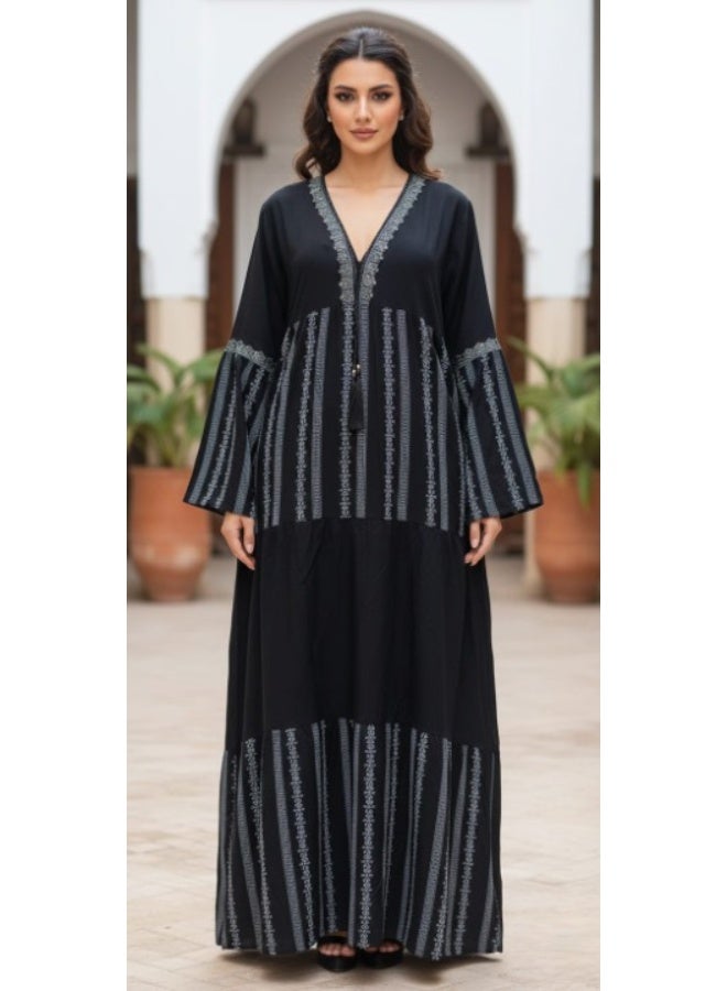 Women's embroidered linen abaya – elegant casual dress – luxurious linen fabric for everyday wear, going out, and receiving guests - Image 3