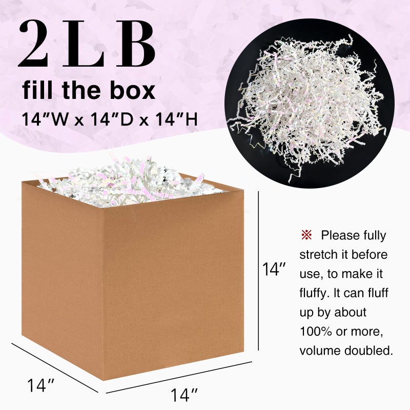 Corlcol 2LB Iridescent Crinkle Paper Shred Filler for Gift Box Bag and Basket On Holidays(Diamond White) - Image 2