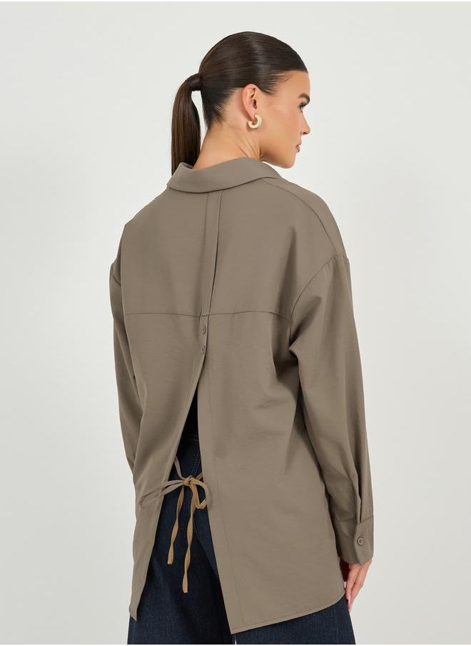 Styli - Oversized Drop Shoulder Shirt with Tie-Up Detail - Image 1