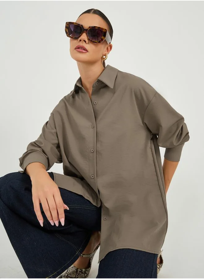 ستايلي Oversized Drop Shoulder Shirt with Tie-Up Detail