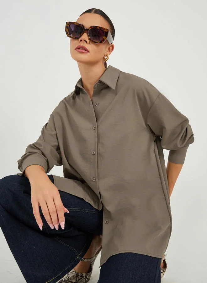 Styli Oversized Drop Shoulder Shirt with Tie-Up Detail