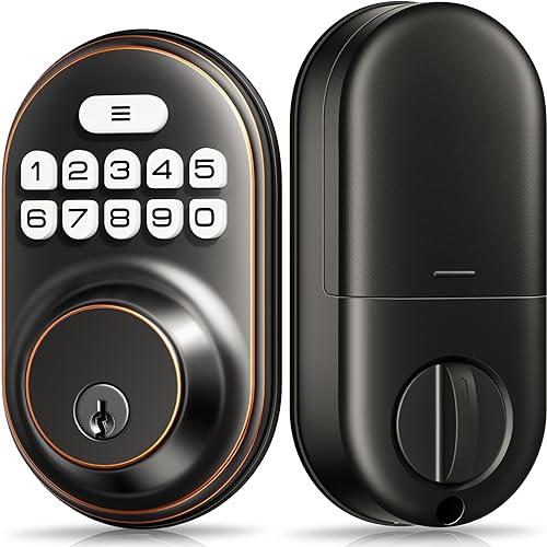 Veise Keyless Entry Door Lock, Electronic Keypad Deadbolt, Keyed Entry, Auto Lock, Anti-Peeking Password, Back Lit & Easy Installation Design, Oil Rubbed Bronze - Image 1