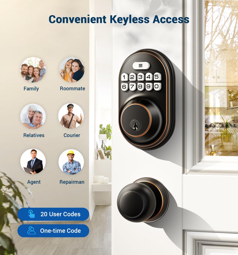 Veise Keyless Entry Door Lock, Electronic Keypad Deadbolt, Keyed Entry, Auto Lock, Anti-Peeking Password, Back Lit & Easy Installation Design, Oil Rubbed Bronze - Image 2