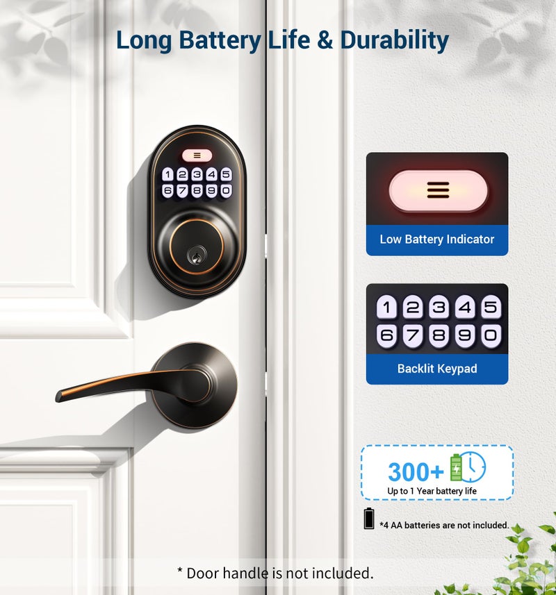 Veise Keyless Entry Door Lock, Electronic Keypad Deadbolt, Keyed Entry, Auto Lock, Anti-Peeking Password, Back Lit & Easy Installation Design, Oil Rubbed Bronze - Image 5