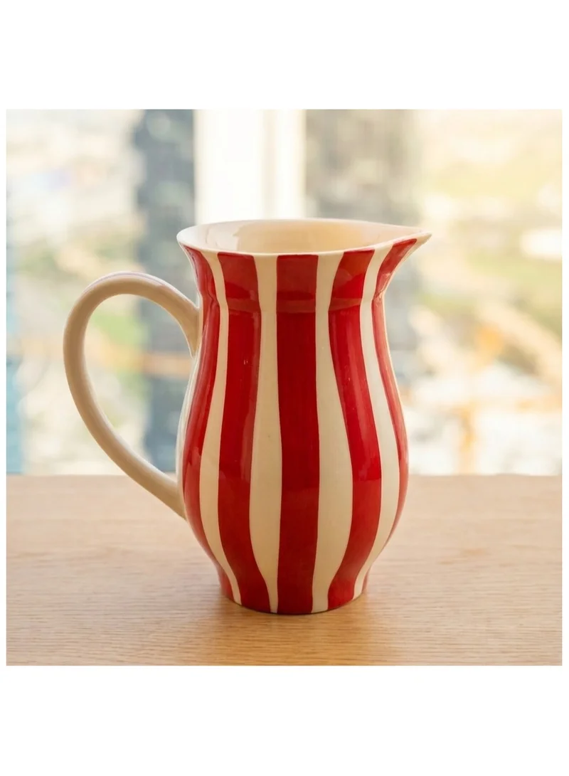 Tohfa Luxe Ceramic Red &  Ivory Jug – Handcrafted Statement Serveware (Height: 22 cm | Width: 22 cm)