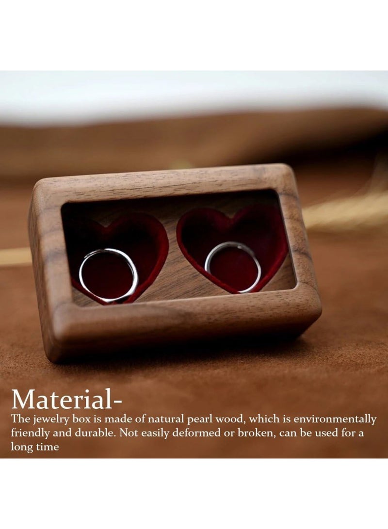 SYOSI Double Ring Box, Wooden Vintage Wedding Ring Holder Case for 2 Rings, Personalized Engagement Jewelry Display Box, Romantic Gift for Couple, Wedding/Valentine’s/Christmas Gift for Her - Image 5