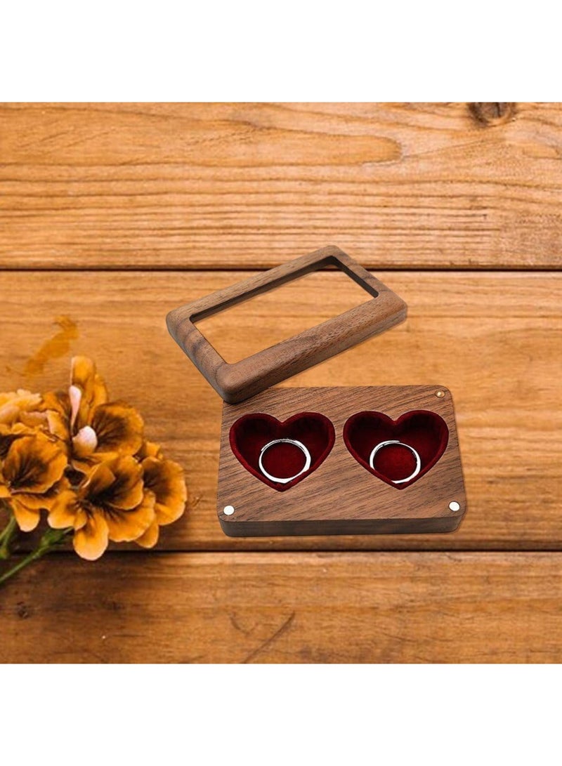SYOSI Double Ring Box, Wooden Vintage Wedding Ring Holder Case for 2 Rings, Personalized Engagement Jewelry Display Box, Romantic Gift for Couple, Wedding/Valentine’s/Christmas Gift for Her - Image 4