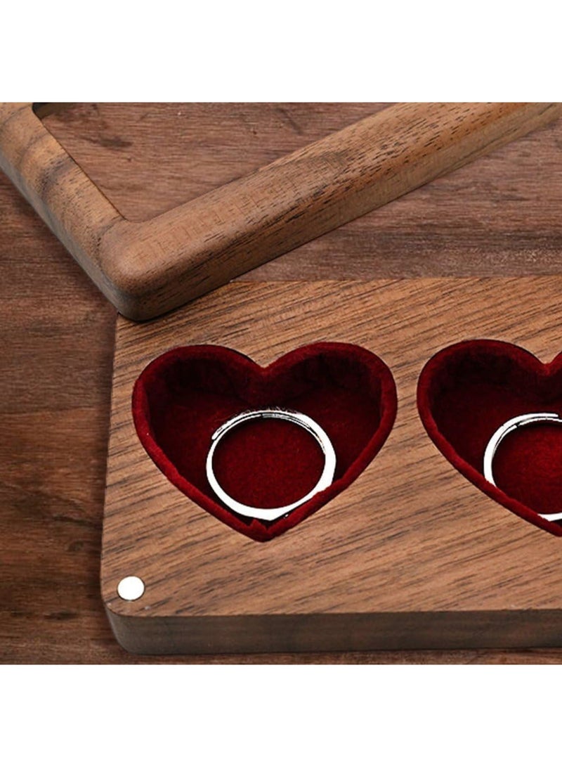 SYOSI Double Ring Box, Wooden Vintage Wedding Ring Holder Case for 2 Rings, Personalized Engagement Jewelry Display Box, Romantic Gift for Couple, Wedding/Valentine’s/Christmas Gift for Her - Image 2