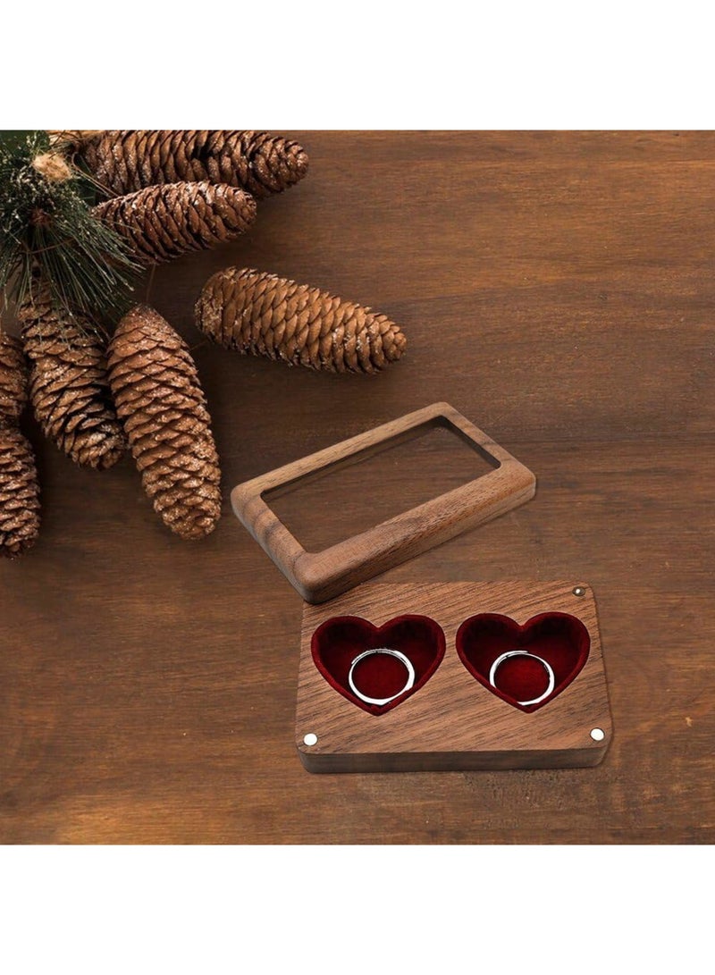 SYOSI Double Ring Box, Wooden Vintage Wedding Ring Holder Case for 2 Rings, Personalized Engagement Jewelry Display Box, Romantic Gift for Couple, Wedding/Valentine’s/Christmas Gift for Her - Image 3
