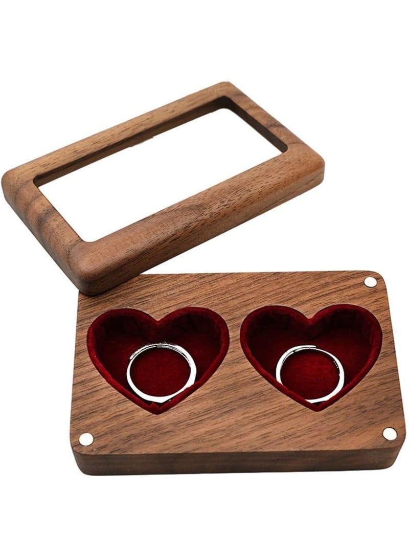 SYOSI Double Ring Box, Wooden Vintage Wedding Ring Holder Case for 2 Rings, Personalized Engagement Jewelry Display Box, Romantic Gift for Couple, Wedding/Valentine’s/Christmas Gift for Her - Image 1