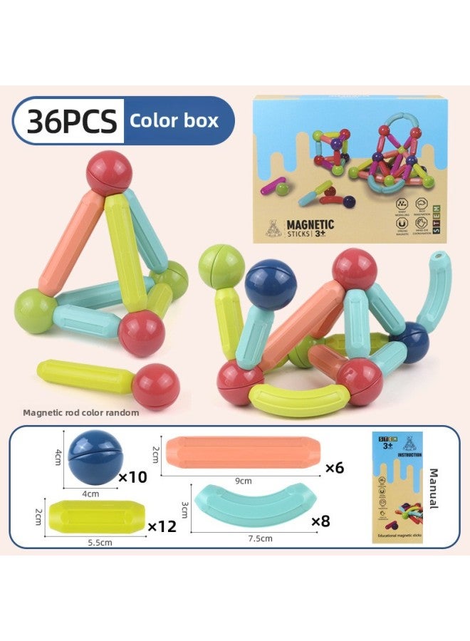 Varied Large Magnetic Stick Children's Early Education Yizhibao Intelligence Development Assembled Toys Boys And Girls Building Blocks Wholesale-Color:36 Pieces Of Magnetic Rods In Color Box) - Image 1