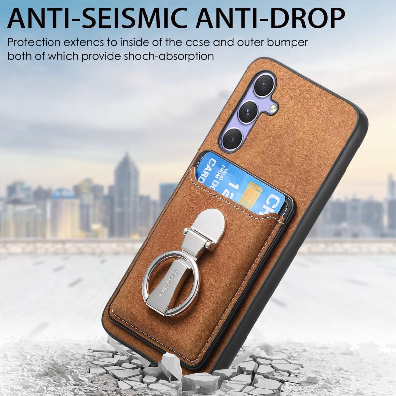 erorex For Samsung Galaxy A26 5G Retro Folding Ring Holder Card Bag MagSafe Phone Case(Brown) - Image 5