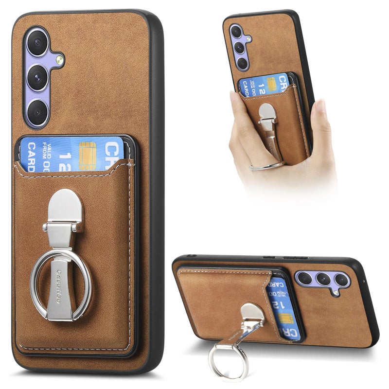 erorex For Samsung Galaxy A26 5G Retro Folding Ring Holder Card Bag MagSafe Phone Case(Brown) - Image 1