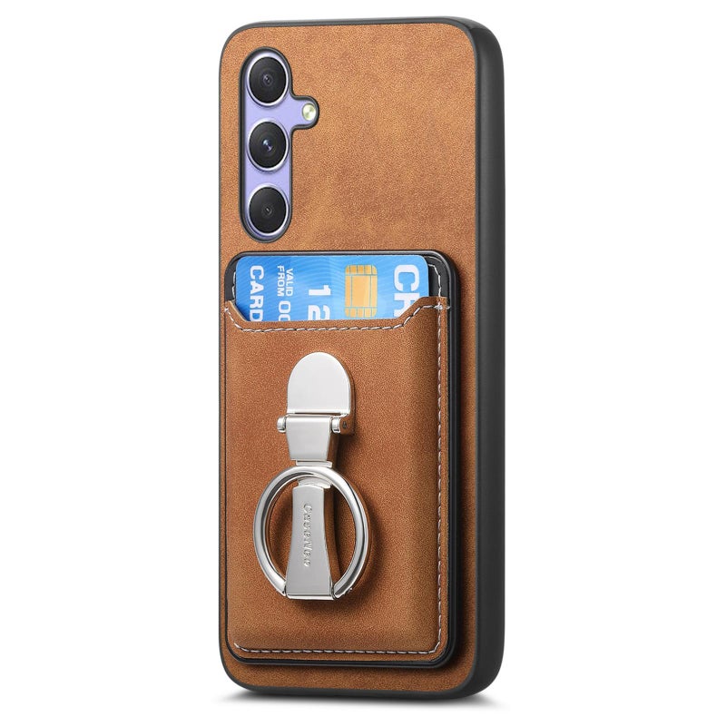 erorex For Samsung Galaxy A26 5G Retro Folding Ring Holder Card Bag MagSafe Phone Case(Brown) - Image 2