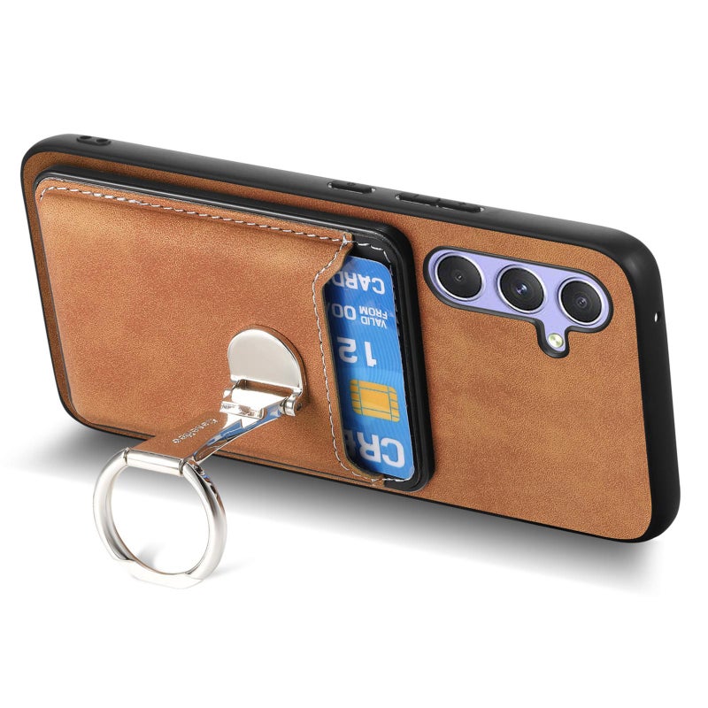 erorex For Samsung Galaxy A26 5G Retro Folding Ring Holder Card Bag MagSafe Phone Case(Brown) - Image 3