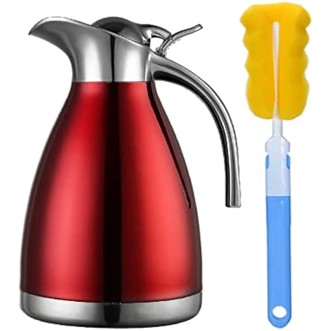 rayihni Vacuum Jug 304 Stainless Steel DoubleWall Thermal Carafe Coffee Pot AntiLeakage AntiSplashing Juice Milk Tea Pot Insulation Red 1L - Image 1