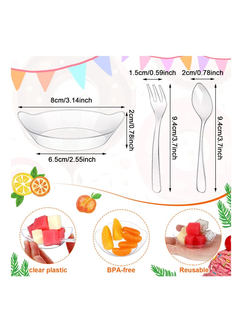 Generic - 100 Pack Clear Mini Appetizer Plates, Small Disposable Plastic Plates Set with 100 Mini Forks and 100 Plastic Spoons for Weddings, Parties, and Desserts. Perfect for Serving Dishes! - Image 1