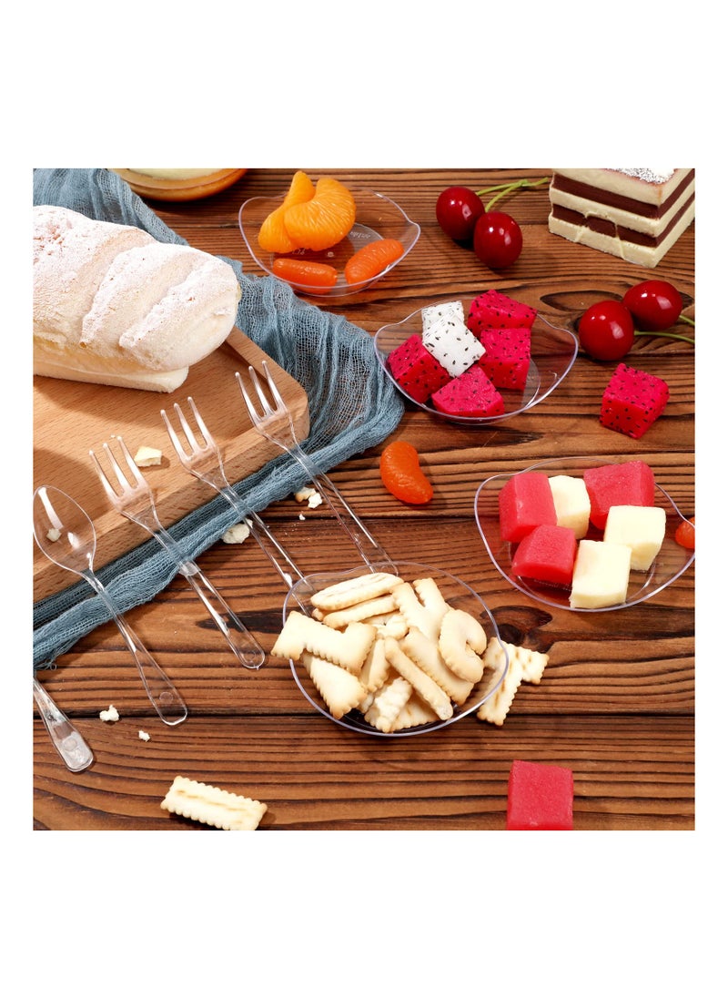 Generic - 100 Pack Clear Mini Appetizer Plates, Small Disposable Plastic Plates Set with 100 Mini Forks and 100 Plastic Spoons for Weddings, Parties, and Desserts. Perfect for Serving Dishes! - Image 1