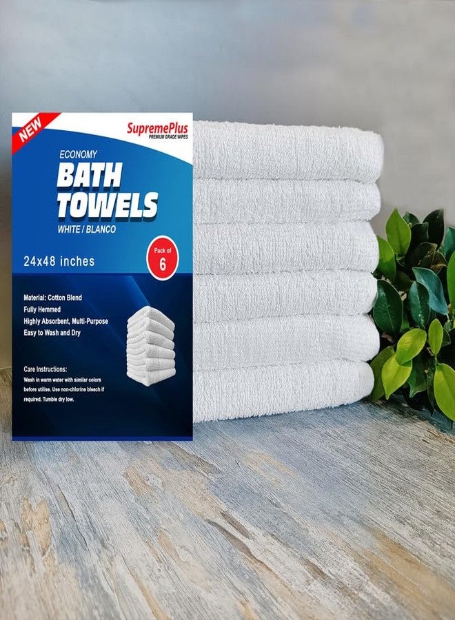 SupremePlus White Bath Towels 24x48 inches - Pack of 6, Soft, Absorbent & Quick-Dry Towels for Bathroom, Gym, Spa, Hotel & Everyday Use - Durable, Lightweight & Easy to Maintain Towel Set - Image 2