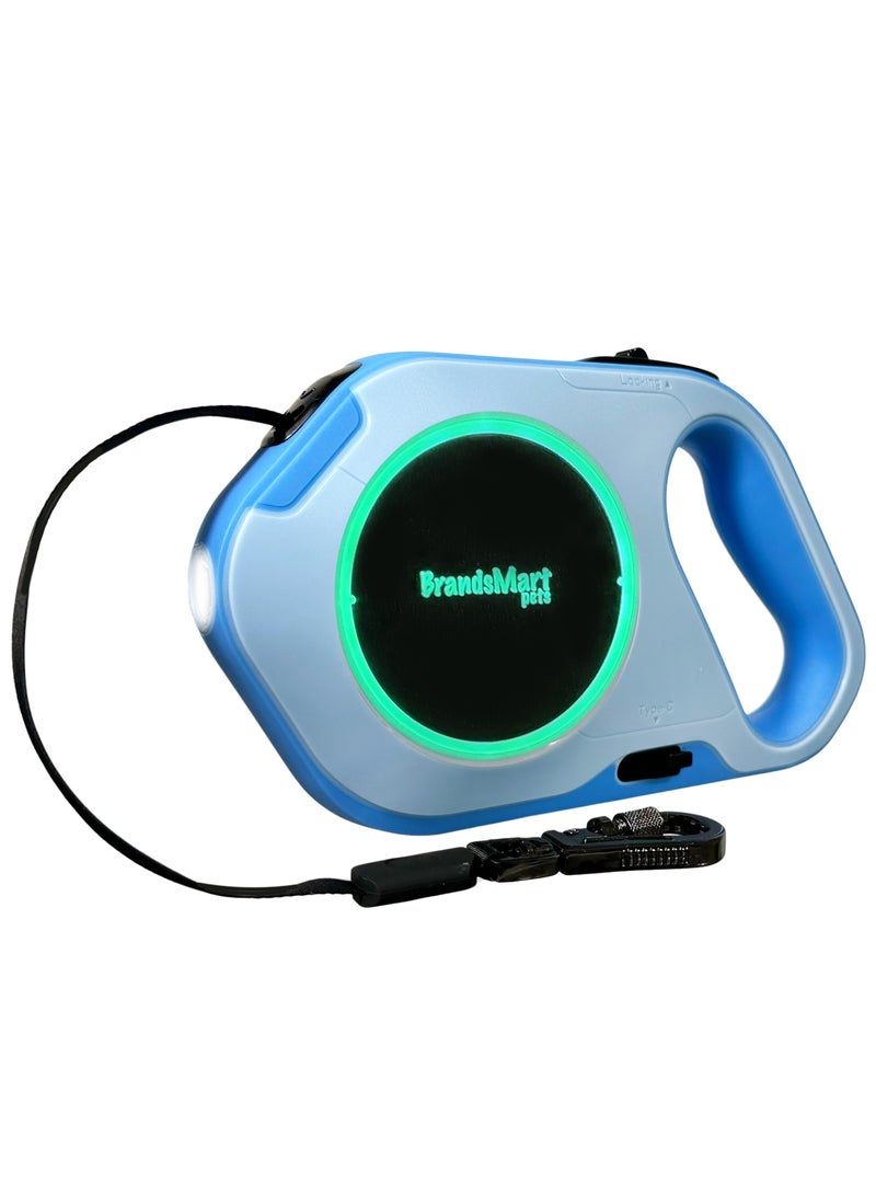 BrandsMart Retractable Dog Leash with LED Light, 5M (16ft) Heavy-Duty Tape, USB Rechargeable, Night Safety Flashlight & Ambient Light, One-Hand Brake & Lock, for Medium to Large Dogs - Image 1