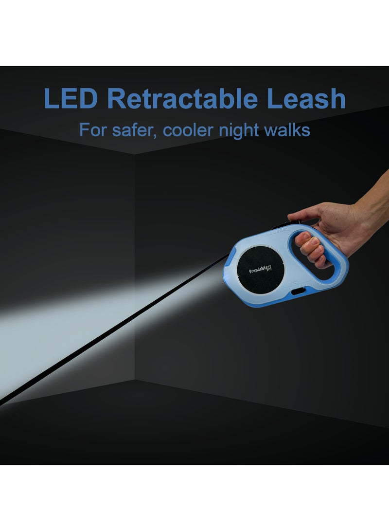BrandsMart Retractable Dog Leash with LED Light, 5M (16ft) Heavy-Duty Tape, USB Rechargeable, Night Safety Flashlight & Ambient Light, One-Hand Brake & Lock, for Medium to Large Dogs - Image 2