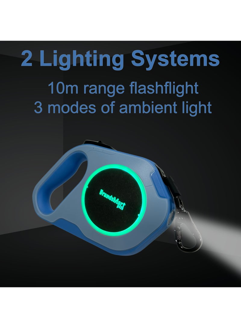 BrandsMart Retractable Dog Leash with LED Light, 5M (16ft) Heavy-Duty Tape, USB Rechargeable, Night Safety Flashlight & Ambient Light, One-Hand Brake & Lock, for Medium to Large Dogs - Image 3