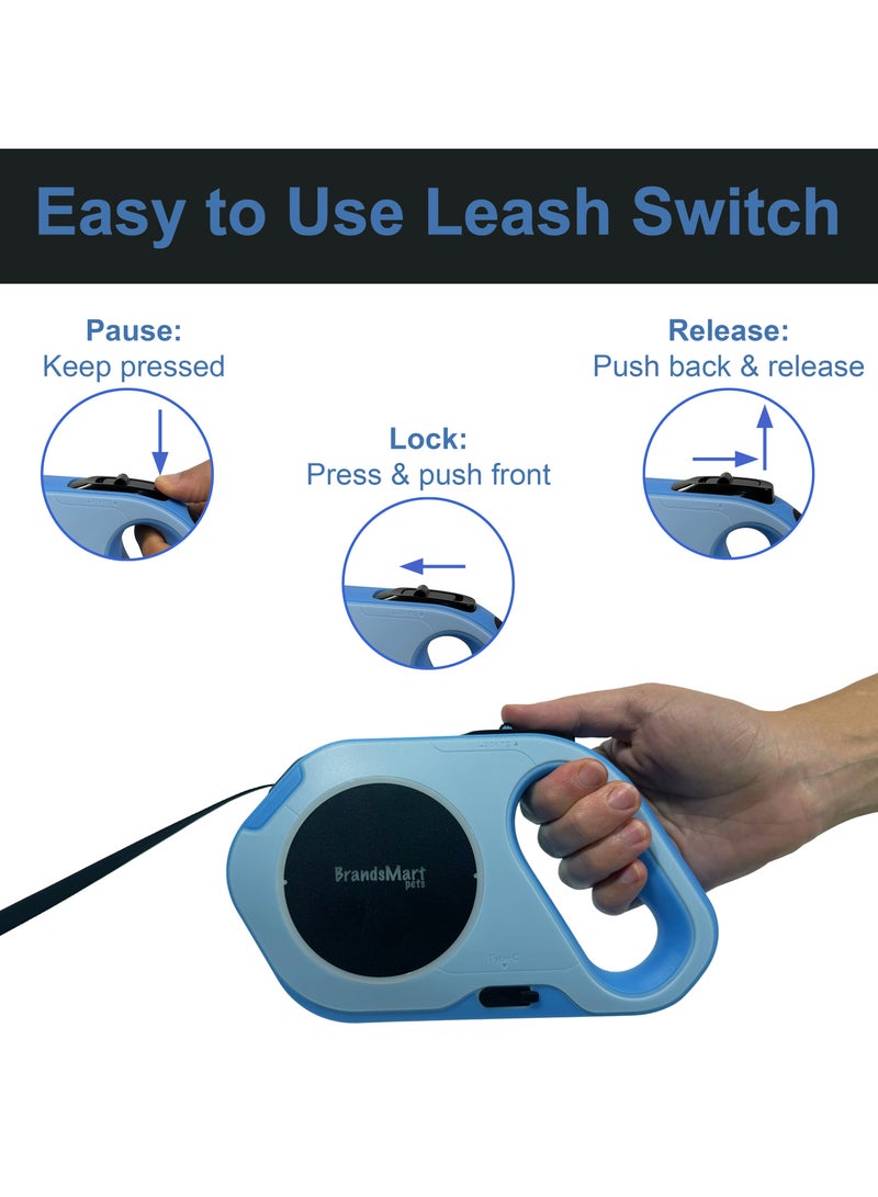 BrandsMart Retractable Dog Leash with LED Light, 5M (16ft) Heavy-Duty Tape, USB Rechargeable, Night Safety Flashlight & Ambient Light, One-Hand Brake & Lock, for Medium to Large Dogs - Image 5
