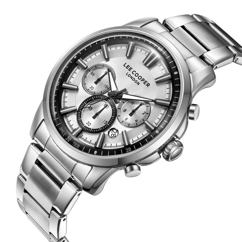 لي كوبر ساعة لي كوبر رجالية متعددة الوظائف بسوار معدني فضي
