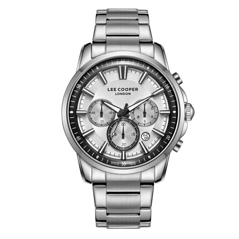 لي كوبر ساعة لي كوبر رجالية متعددة الوظائف بسوار معدني فضي