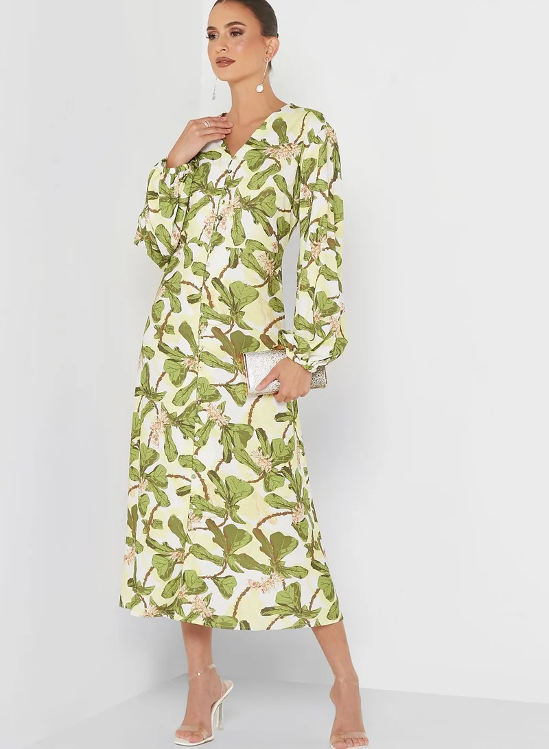 Raishma Button Detail Printed Dress