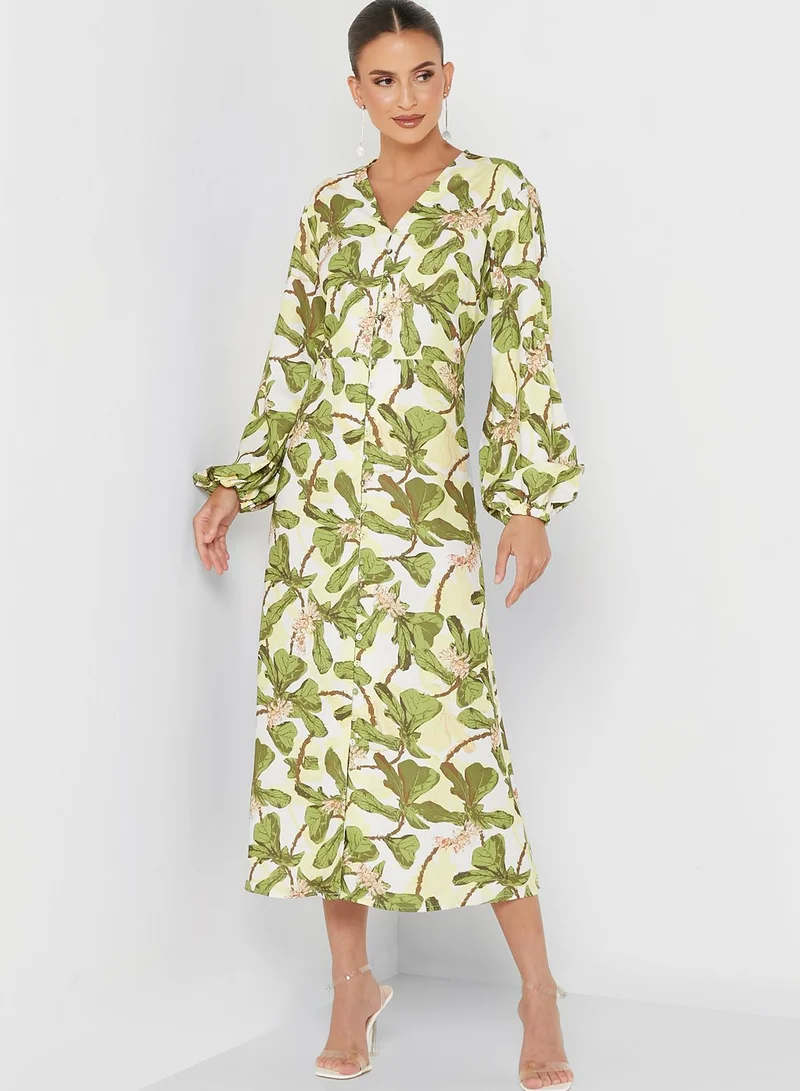 Raishma Button Detail Printed Dress