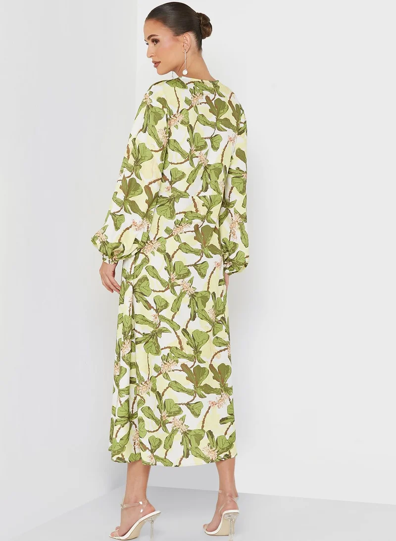 Raishma Button Detail Printed Dress