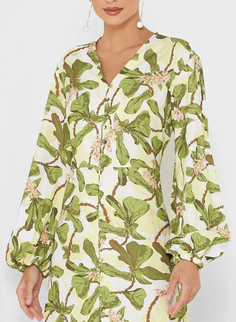 Raishma Button Detail Printed Dress