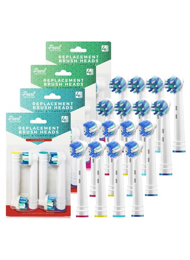 Pearl Enterprises Replacement Brush Heads Compatible With Oral B Braun Electric Toothbrush- 16 Pk of Generic Assorted Brushes For Oralb- 8 Cross & 8 Floss- Fits Oral-b Pro 1000, Vitality, Triumph, Kids + More! - Image 2