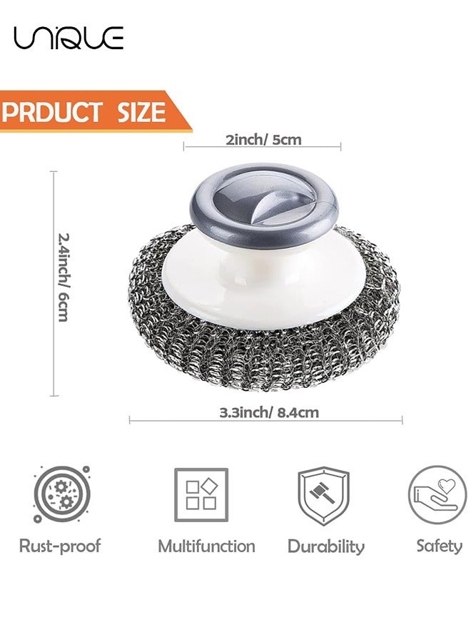 Unique 3 Pack Stainless Steel Scrubber with Handle, Steel Wool Scrubber for Cleaning Dishes, Metal Sponges for Pots, Sink,Pans, Grills  - Image 2