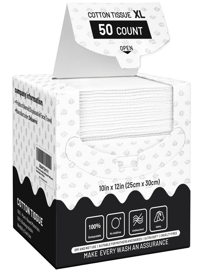 Deluwire Disposable Face Towels XL 10"×12", 50 Count Ultra Soft Thick Biodegradable Facial Towels, Plant Fiber Dry Wipes for Sensitive Skin, Makeup Remover & Face Cleansing, Skin Friendly Washcloths for Travel - Image 1