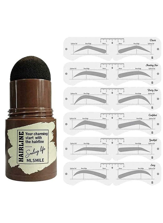 Tyemp Eyebrow Stamp Shaping Kit, One Step Brow Stamp Stencil Kit Waterproof Eye Brow Stamp Makeup Tools Eyebrow Definer with 6 Reusable Eyebrow Stencils (Grey Black)  - Image 1