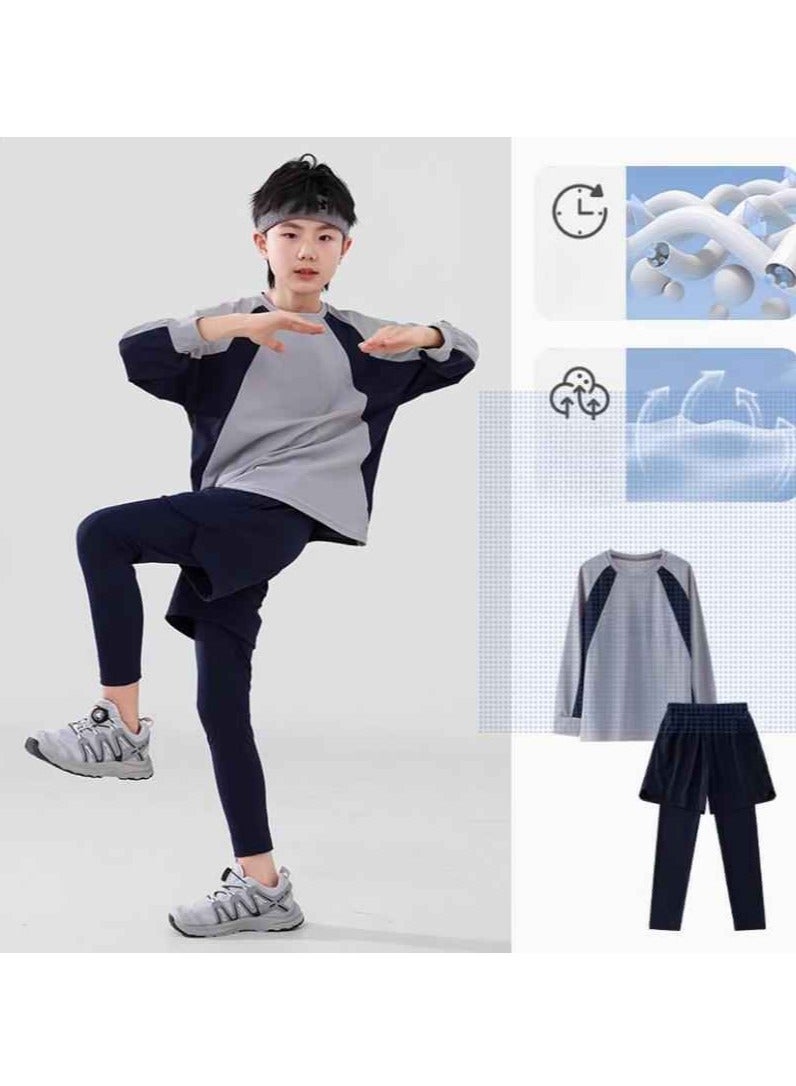 Children's Long Sleeved Long Pants Two-Piece Running Basketball Training Quick Drying Sports Suit  - Image 1