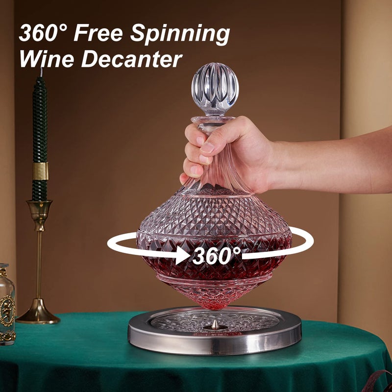 paysky spinning wine decanter with stopper, 50 oz red wine decanter crystal and gift box, for wedding gift, birthday, helovers'day, christmas day.