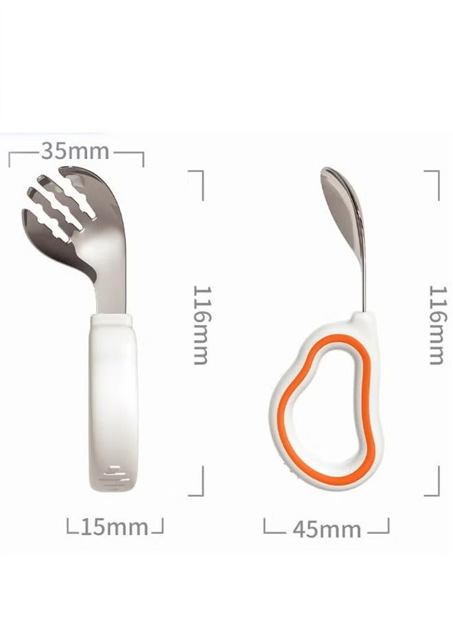 Baby Short Handle Training Spoon Self-feeding Flatware Set with Case, Baby Spoons and Forks with Silicone Bendable Handle, Easy Grip Heat-Resistant, Ideal for Kids,  Fork Set - 316 Stainless Steel with Soft Silicone Grip, Ideal for Infant Self-Feeding and Toddler Mealtime Practice  - Image 2