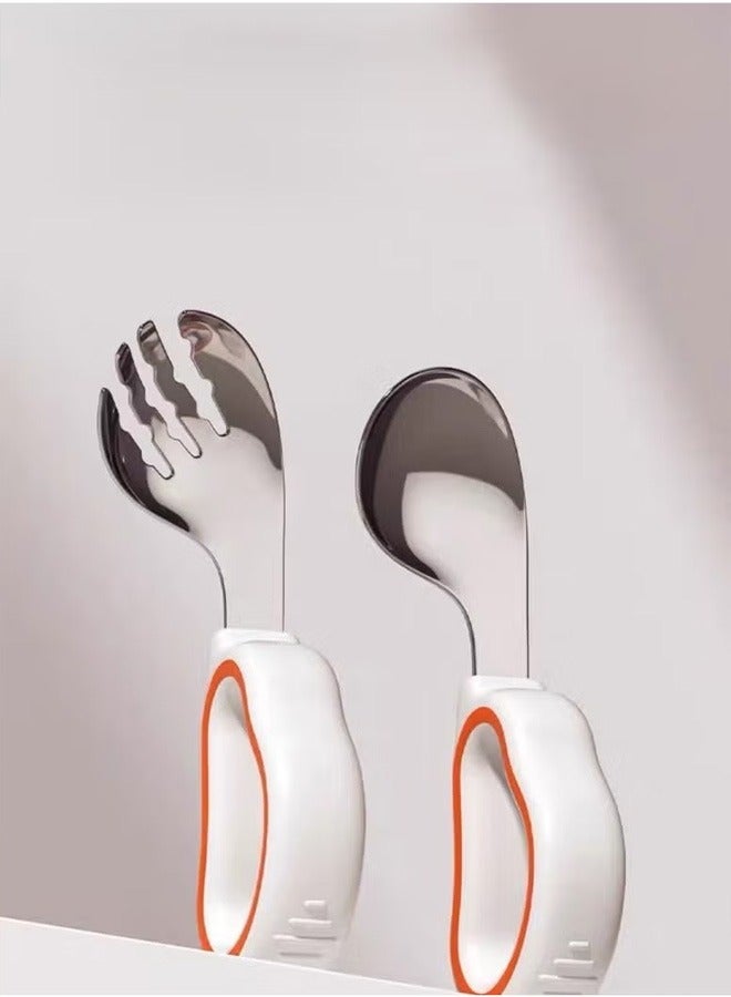 Baby Short Handle Training Spoon Self-feeding Flatware Set with Case, Baby Spoons and Forks with Silicone Bendable Handle, Easy Grip Heat-Resistant, Ideal for Kids,  Fork Set - 316 Stainless Steel with Soft Silicone Grip, Ideal for Infant Self-Feeding and Toddler Mealtime Practice  - Image 3
