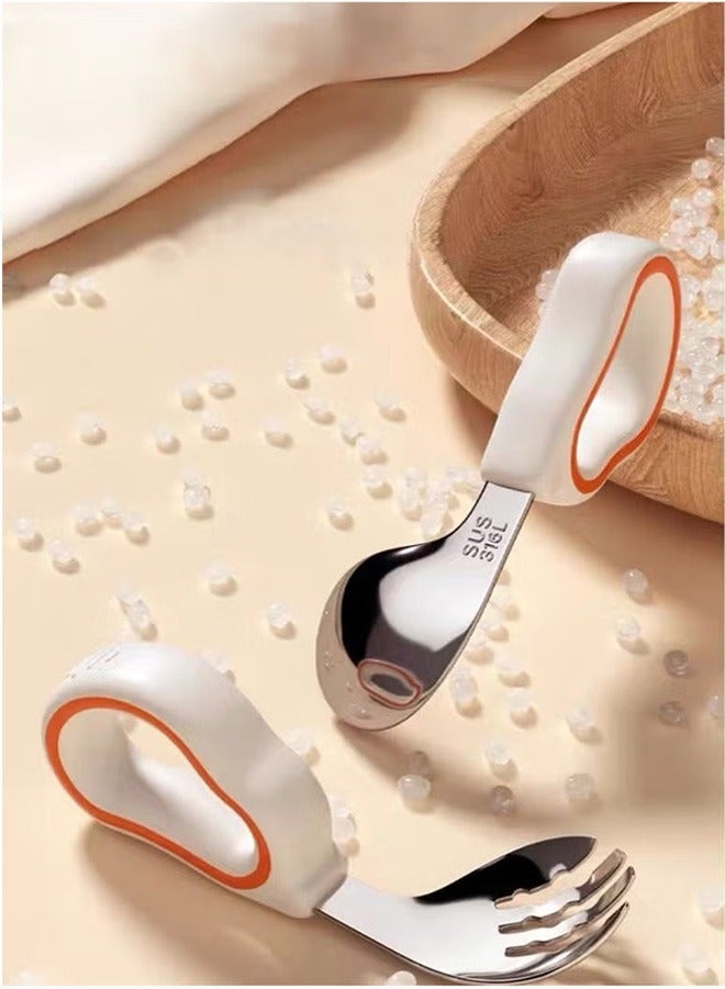 Baby Short Handle Training Spoon Self-feeding Flatware Set with Case, Baby Spoons and Forks with Silicone Bendable Handle, Easy Grip Heat-Resistant, Ideal for Kids,  Fork Set - 316 Stainless Steel with Soft Silicone Grip, Ideal for Infant Self-Feeding and Toddler Mealtime Practice  - Image 5