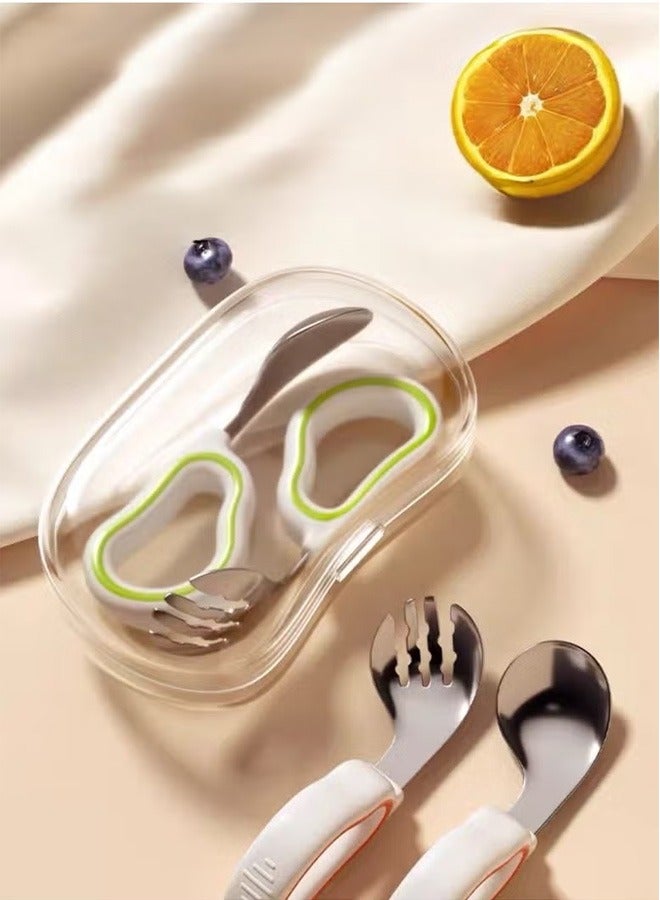 Baby Short Handle Training Spoon Self-feeding Flatware Set with Case, Baby Spoons and Forks with Silicone Bendable Handle, Easy Grip Heat-Resistant, Ideal for Kids,  Fork Set - 316 Stainless Steel with Soft Silicone Grip, Ideal for Infant Self-Feeding and Toddler Mealtime Practice  - Image 4